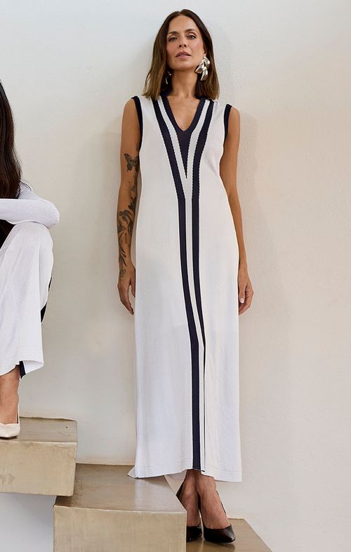 Vestido Tricot Max Midy Decote Dual Color