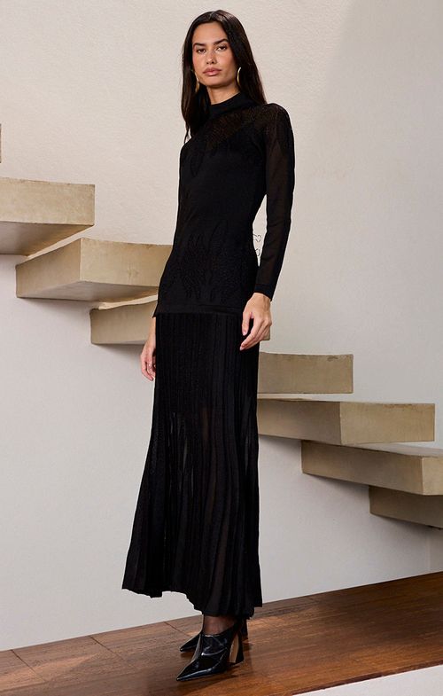 Vestido Tricot Longo Raglan Folhas