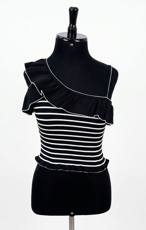 Cropped Tricot Assimétrico Babado Dindi