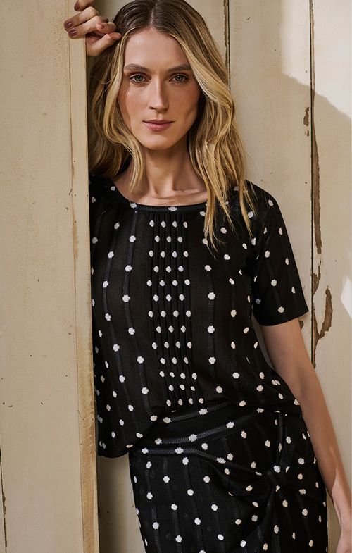 Blusa Tricot Nervuras Poá